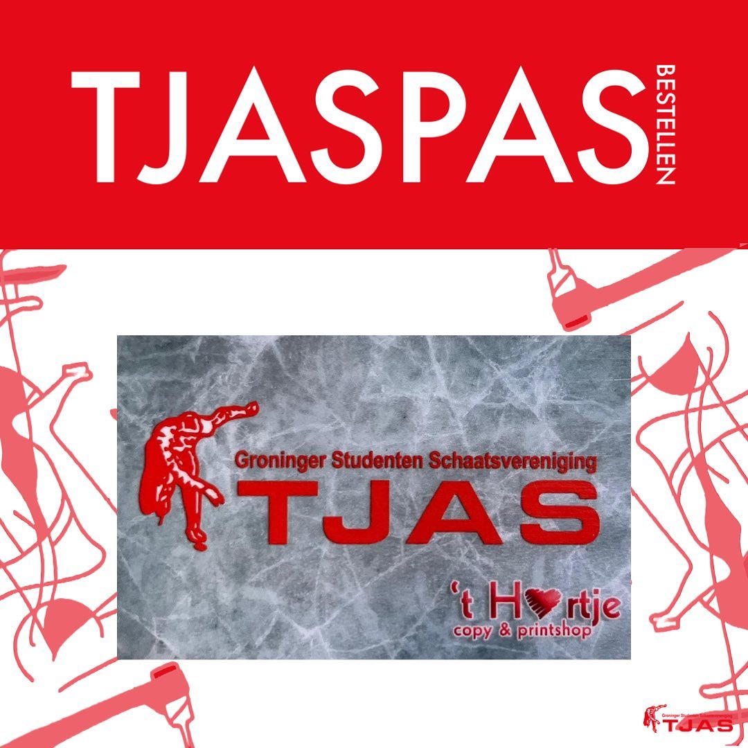 ⛸️ TJASPAS ⛸️
Volgende week worden de tjaspassen besteld. Ben je eerstejaars en heb je een nieuwe pas nodig? Of ben je een ouderejaars en heb jij je pas in de wasmachine gestopt of kwijt geraakt? Stuur een pasfoto naar secretaris@tjas.nl en Fabia zorgt voor mooie nieuwe passen!