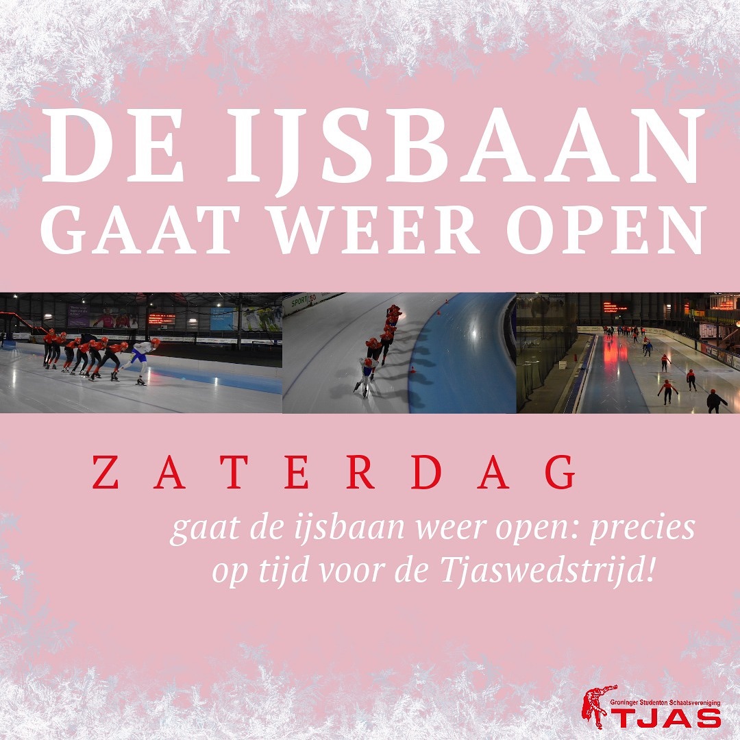 ⛸️ IJSBAAN WEER OPEN ⛸️
Na het dramatische nieuws van afgelopen maandag, kunnen we jullie gelukkig alweer blij maken met goed nieuws: de ijsbaan gaat komende zaterdag weer open!
Dat betekent dat de Tjaswedstrijd op zaterdagavond door gaat! Heb jij je al ingeschreven? Zo niet? Check de instagram van @wedcietjas of de sajT!
